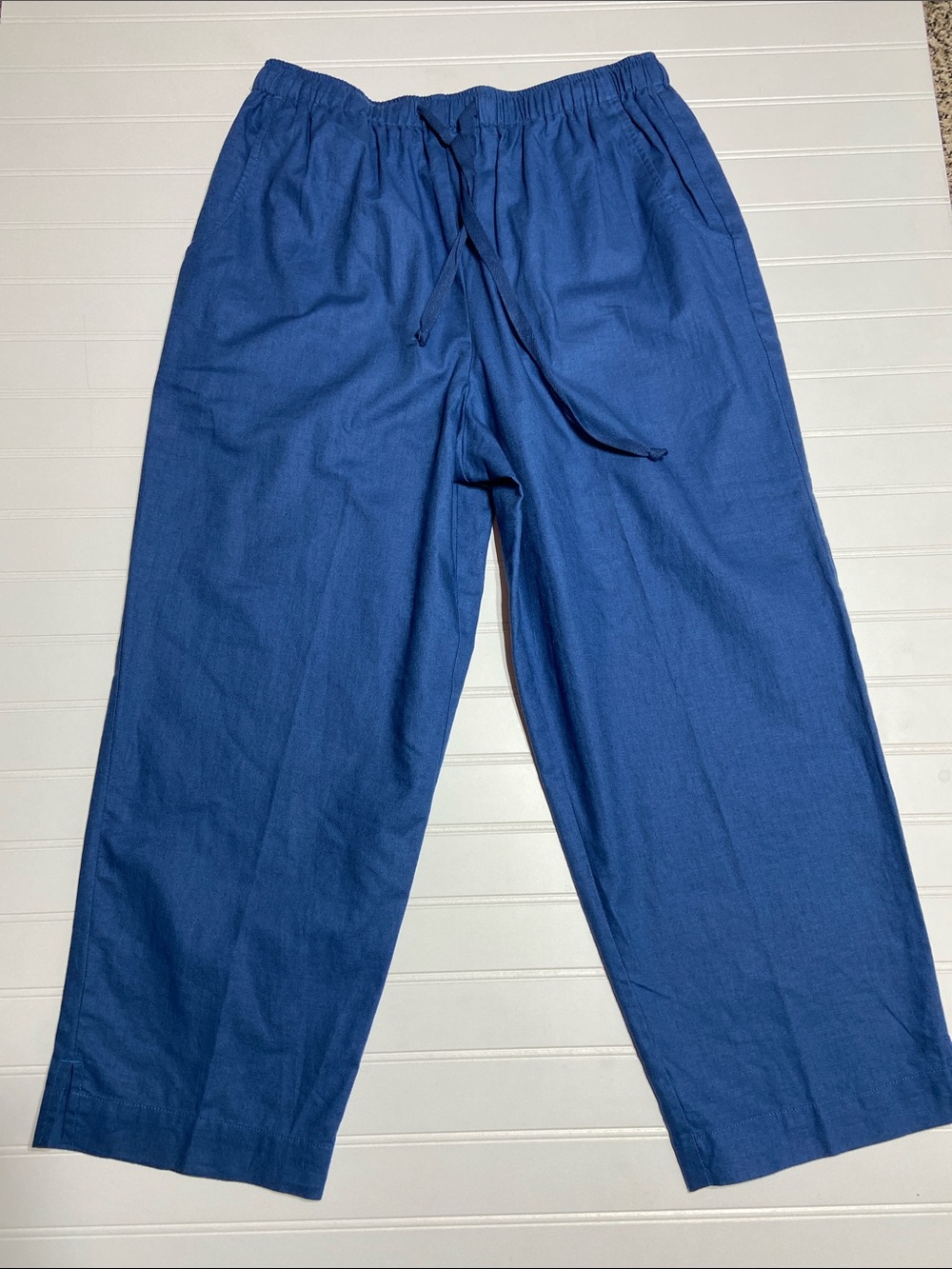 Jones New York Sport pull-on pants Size M Linen Cotton Blue Resortwear‎ NWT
